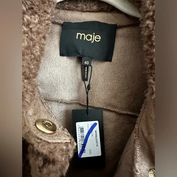 Maje Belia Faux Fur Jacket in Brown NWT Size 40 Large - Picture 10 of 10